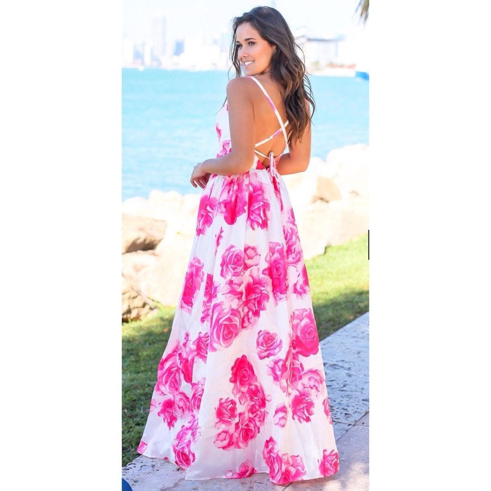 Ivory and Fuchsia Floral maxi